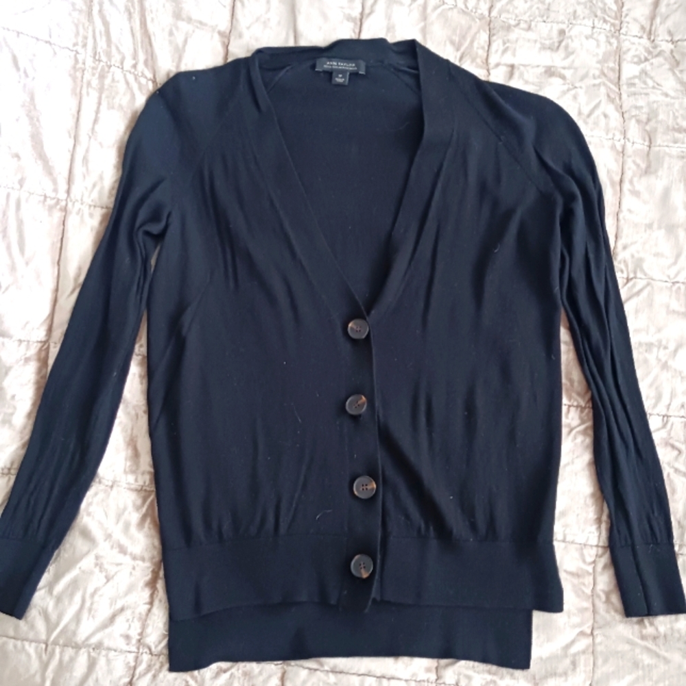 Ann taylor Black Button-Up 100% merino wool Cardigan  Sweater